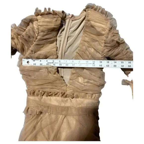 House of CB FLEUR Blush Pleated Tulle Deep V Dress , XS - Picture 11 of 12